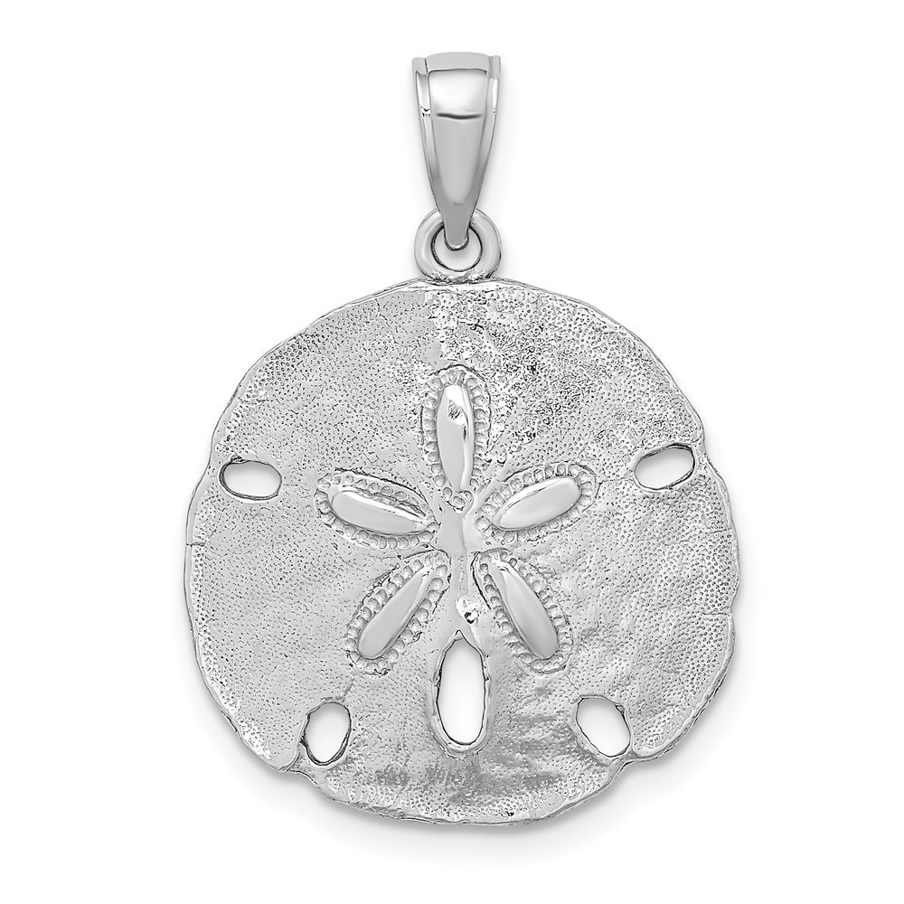 14k White Gold Sand Dollar Necklace Charm Pendant 27mm High X 20.55mm Wide